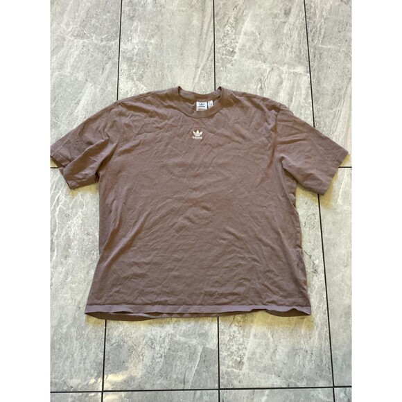 Adidas Shirt Mens Large Brown Originals Trefoil Embroidered Logo Cotton Tee - Picture 1 of 5